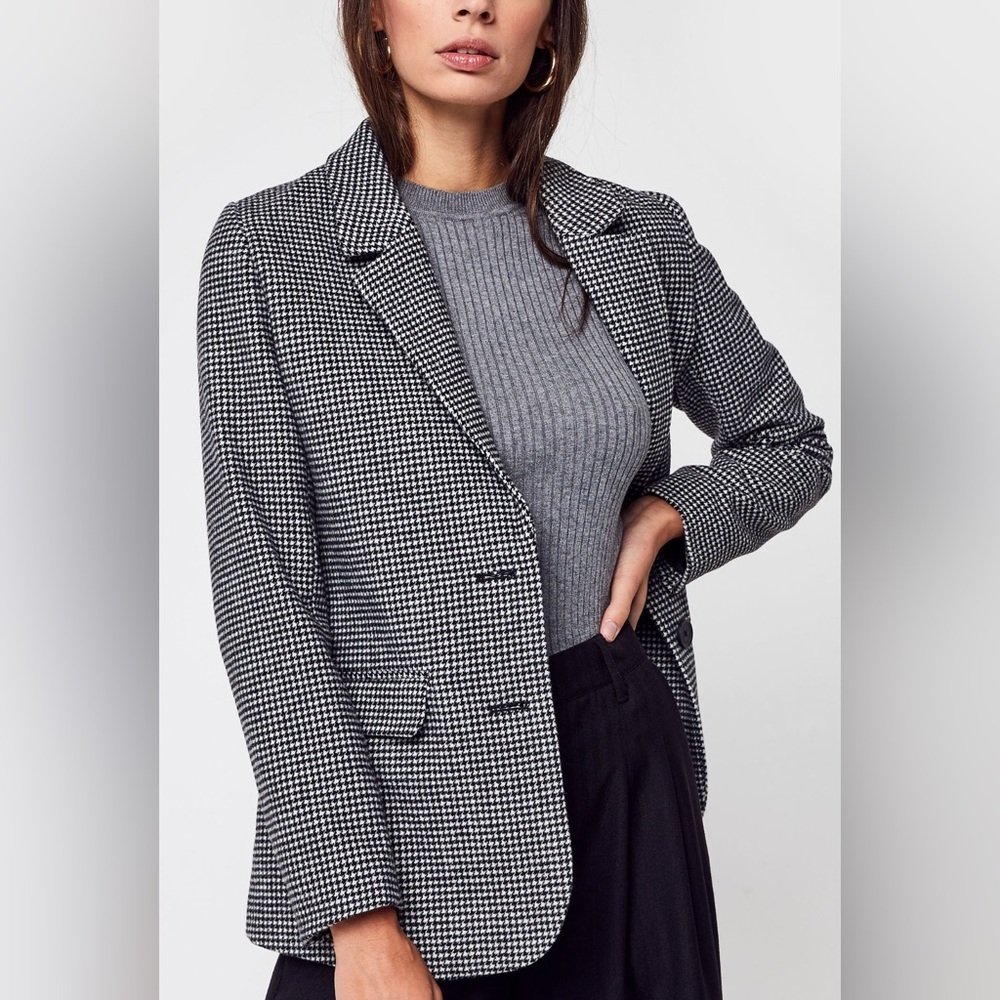 NEW Vero Moda Women's XS Harper LS Loose Houndstooth Blazer Black/White Long NWT